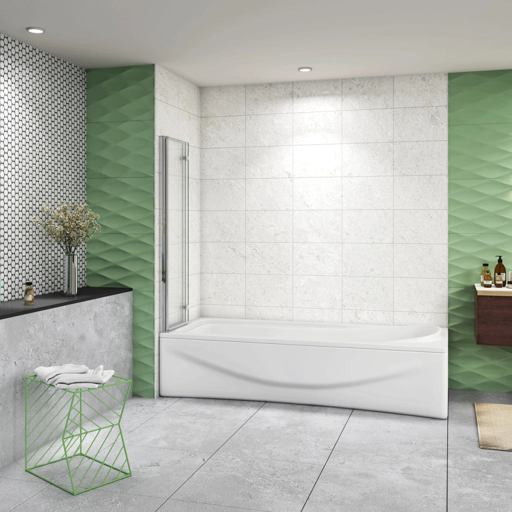 Parete Doccia Per Vasca da Bagno 130x140 cm 3 Ante Movibili Pieghevoli a Libro in Vetro Temperato 6 mm Trasparente Anticalcare Telaio Cromo Lucido