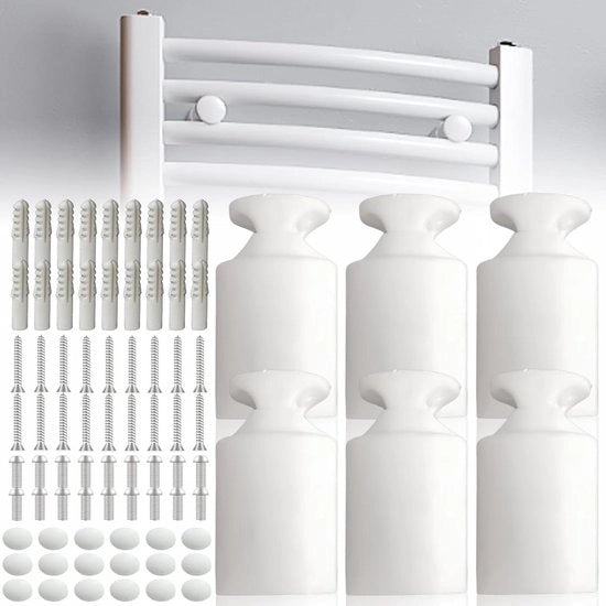 Supporti per radiatori da bagno - Asciugamani appoggiatori - Maniglione per appendere asciugamani - Ganci per cappotti da bagno - Fissaggio su radiatore - Bianco - Set da 3 pezzi.