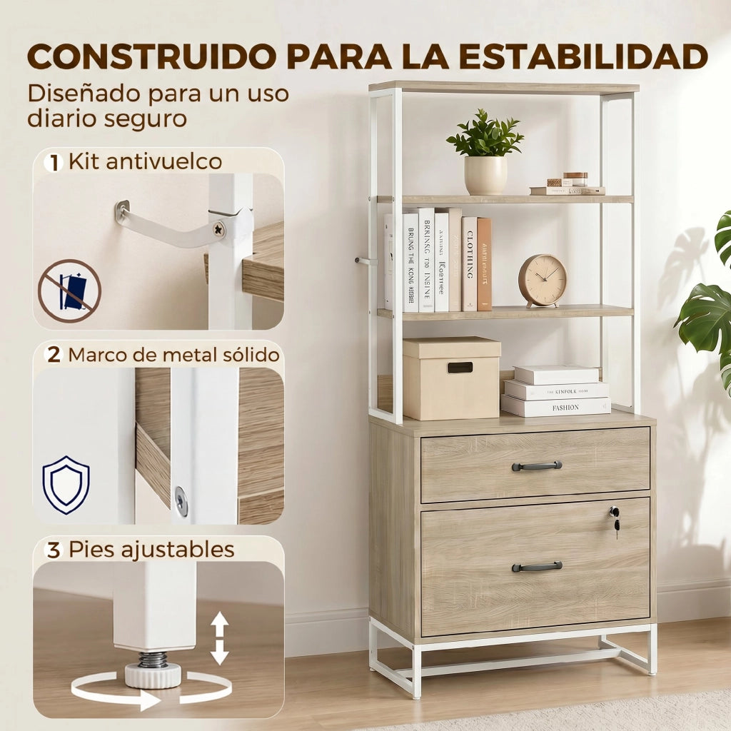 Cassettiera con scaffale 2 cassetti ¨C Zephmum ¨C Rovere