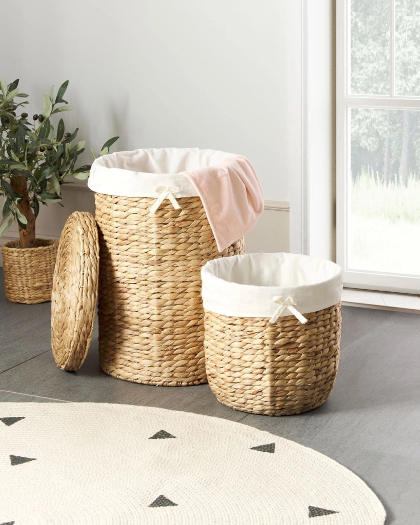 Set di 2 cestini portaoggetti per la biancheria con coperchio in giacinto d'acqua cesto biancheria portaoggetti