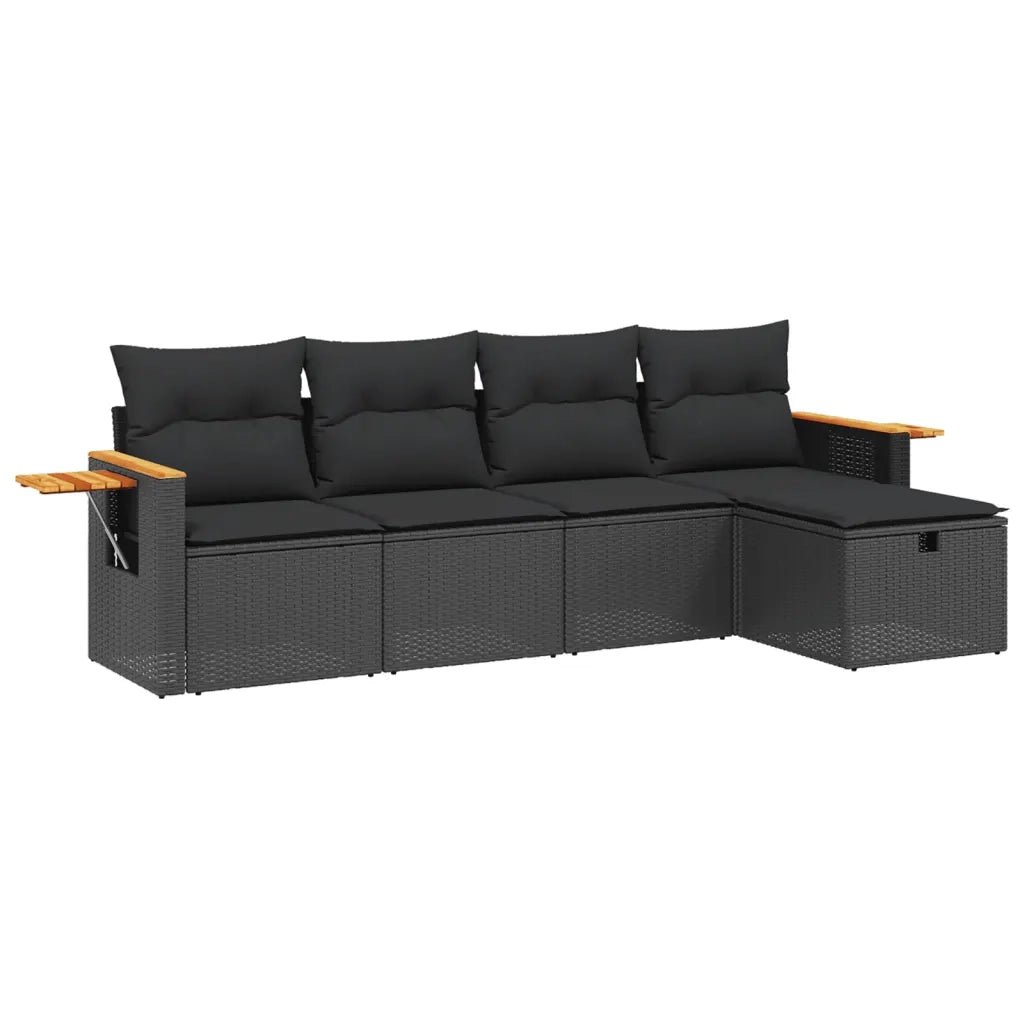 Set Divani da Giardino 5 pz con Cuscini in Polyrattan Nero 3265500