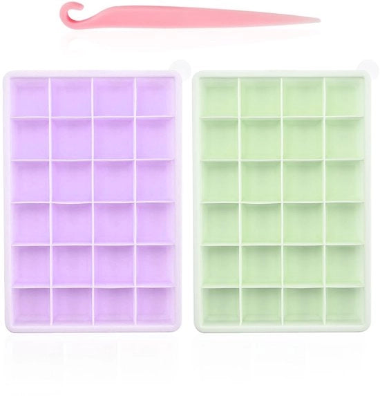 Set di Forme di Biscotti da Gelato in Silicone 2 Pezzi - Forme di Biscotti da Gelato con Coperchio - 24 Cavità - Risparmio di Spazio - Facile da Pulire - Contenitore per Biscotti da Gelato