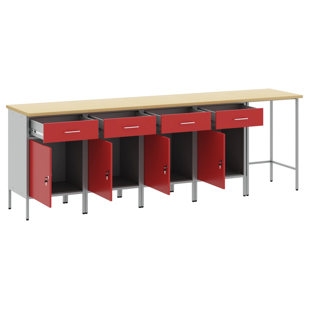 Set di 5 pezzi di armadio da lavoro e tavolo ad angolo in legno ingegnerizzato rosso