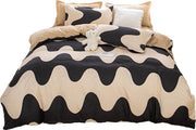 Set di lenzuola a 4 pezzi con strisce marrone e nera su tessuto polyester - 150 x 200 cm