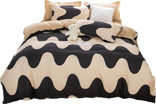 Set di lenzuola a 4 pezzi con strisce marrone e nera su tessuto polyester - 150 x 200 cm