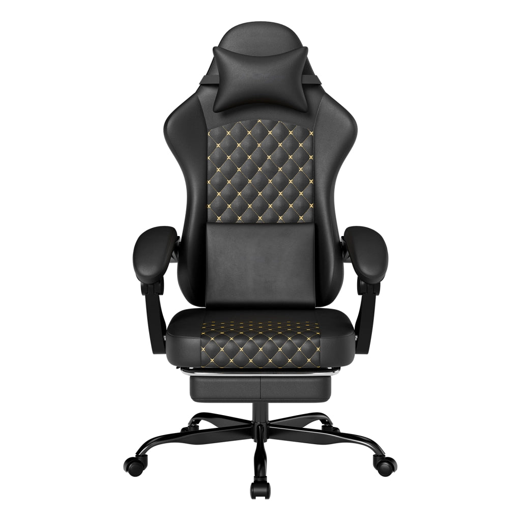 SEDIA GAMING Ergonomica in pelle nera, schienale reclinabile, supporto testa e lombare