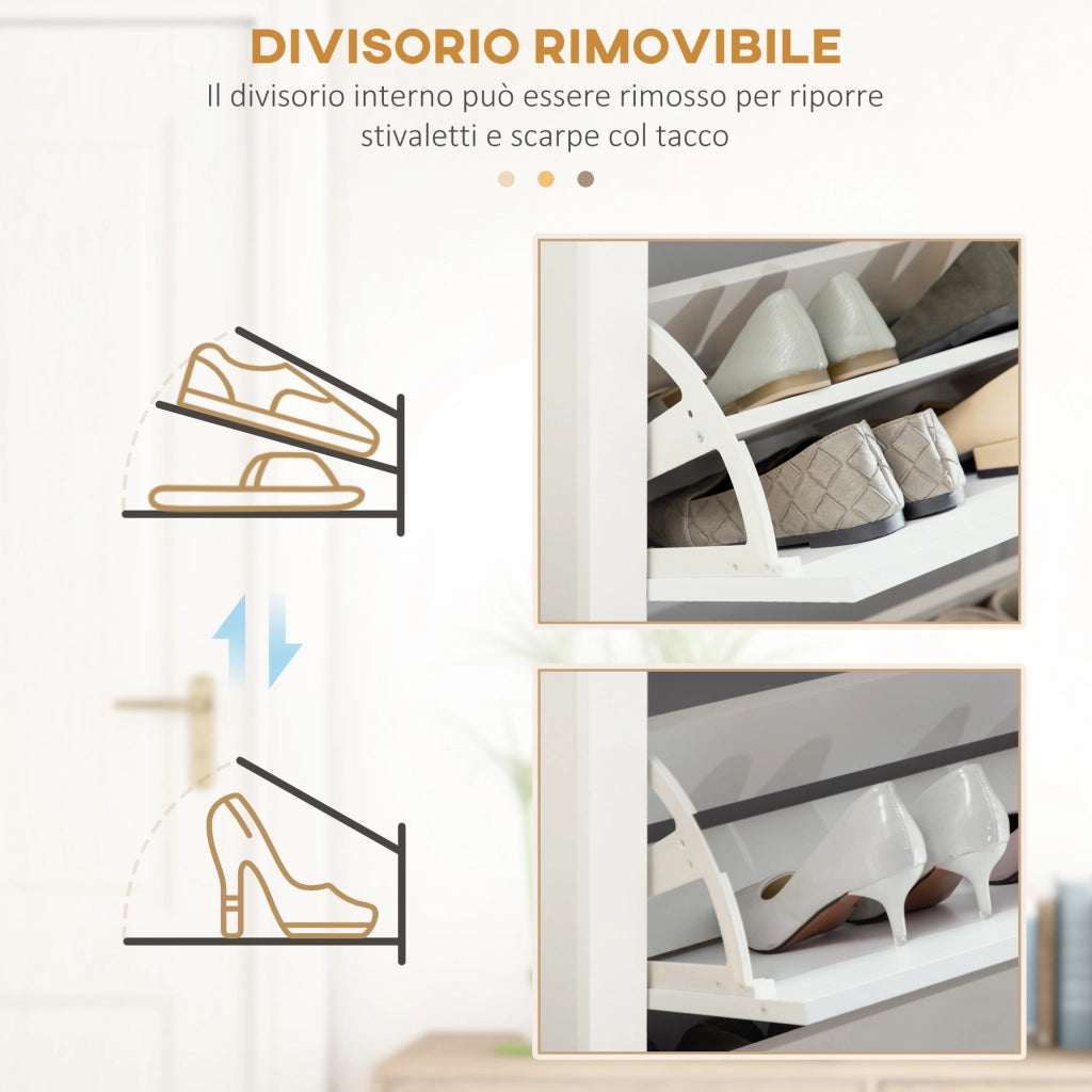 Scarpiera Slim per 18 Paia di Scarpe 72x26x112 cm con 3 Cassetti a Ribalta Rivestimento in Melamina Bianco