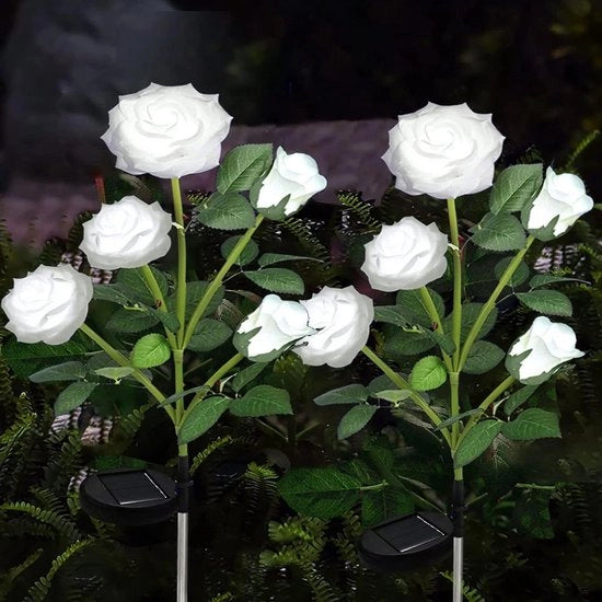 Lampade solari per esterno e giardino - 2 pezzi - impermeabili - foglie di rosa - energia solare - illuminazione esterna su energia solare