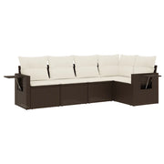 Set Divano da Giardino 5 pz | Set Salotto da Giardino con Cuscini Marrone in Polyrattan