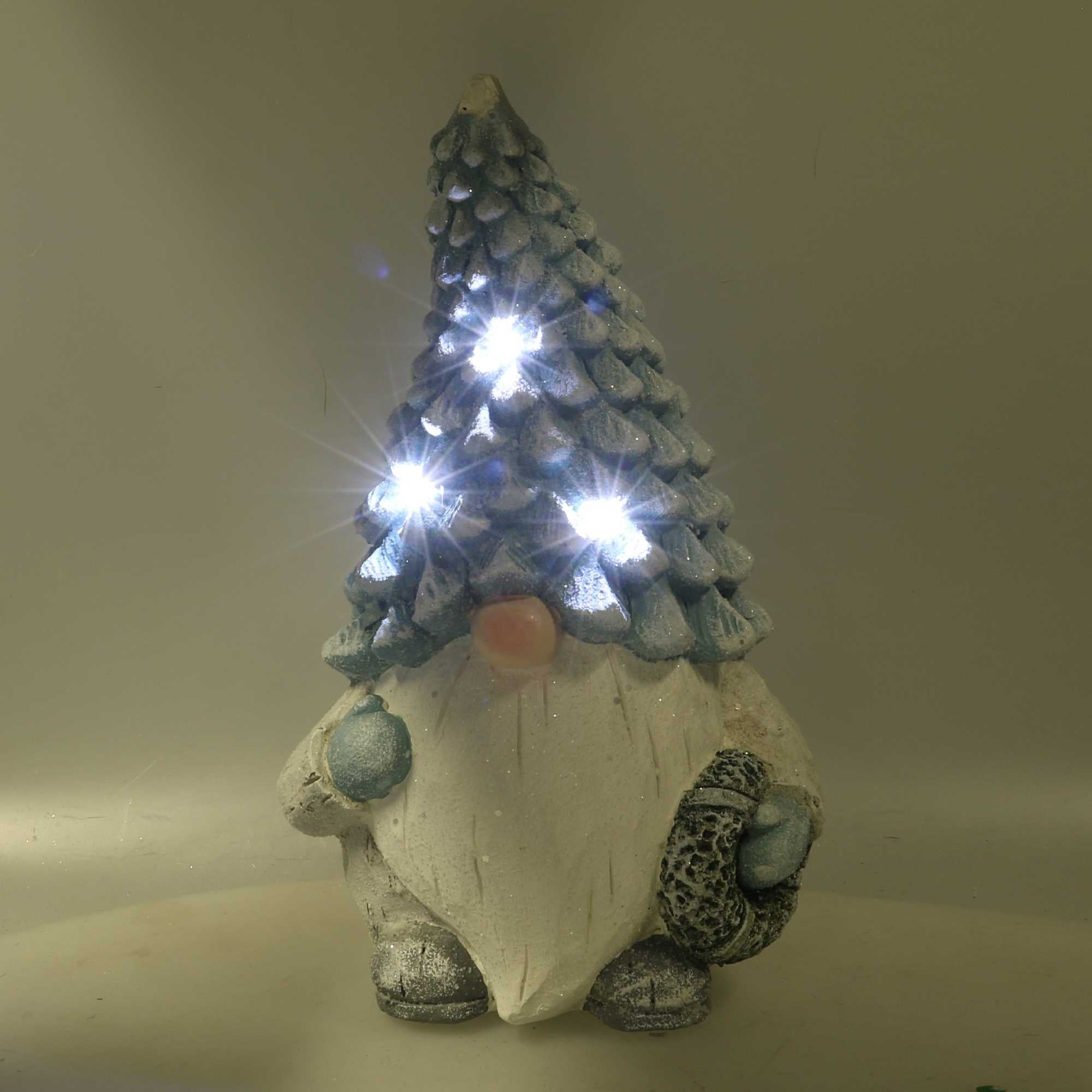 Gnomo resina azzurro seduto con led cm Ø21,5xh36,5