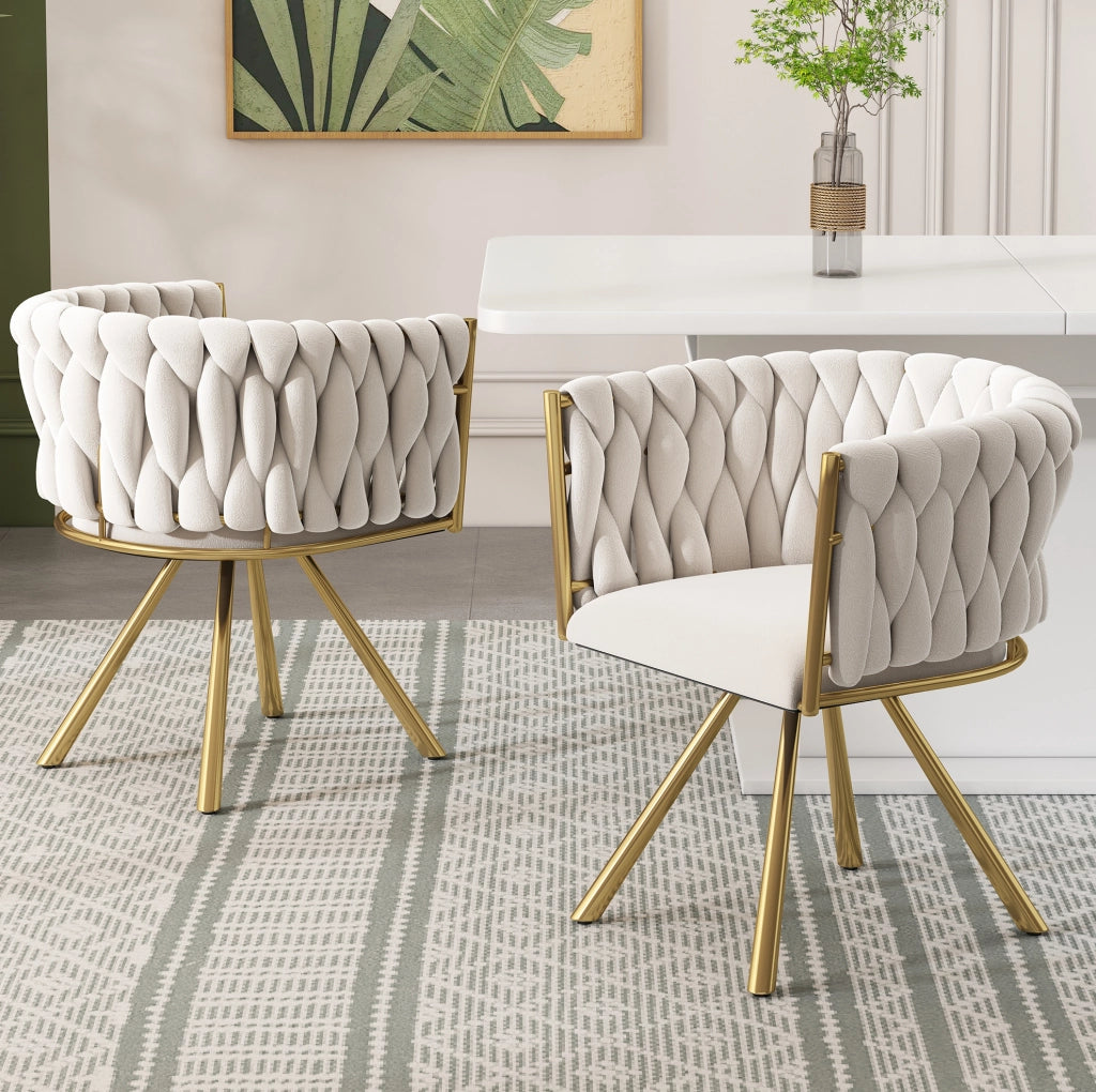 Set di 4 sedie da pranzo girevoli a 360° in velluto beige e oro