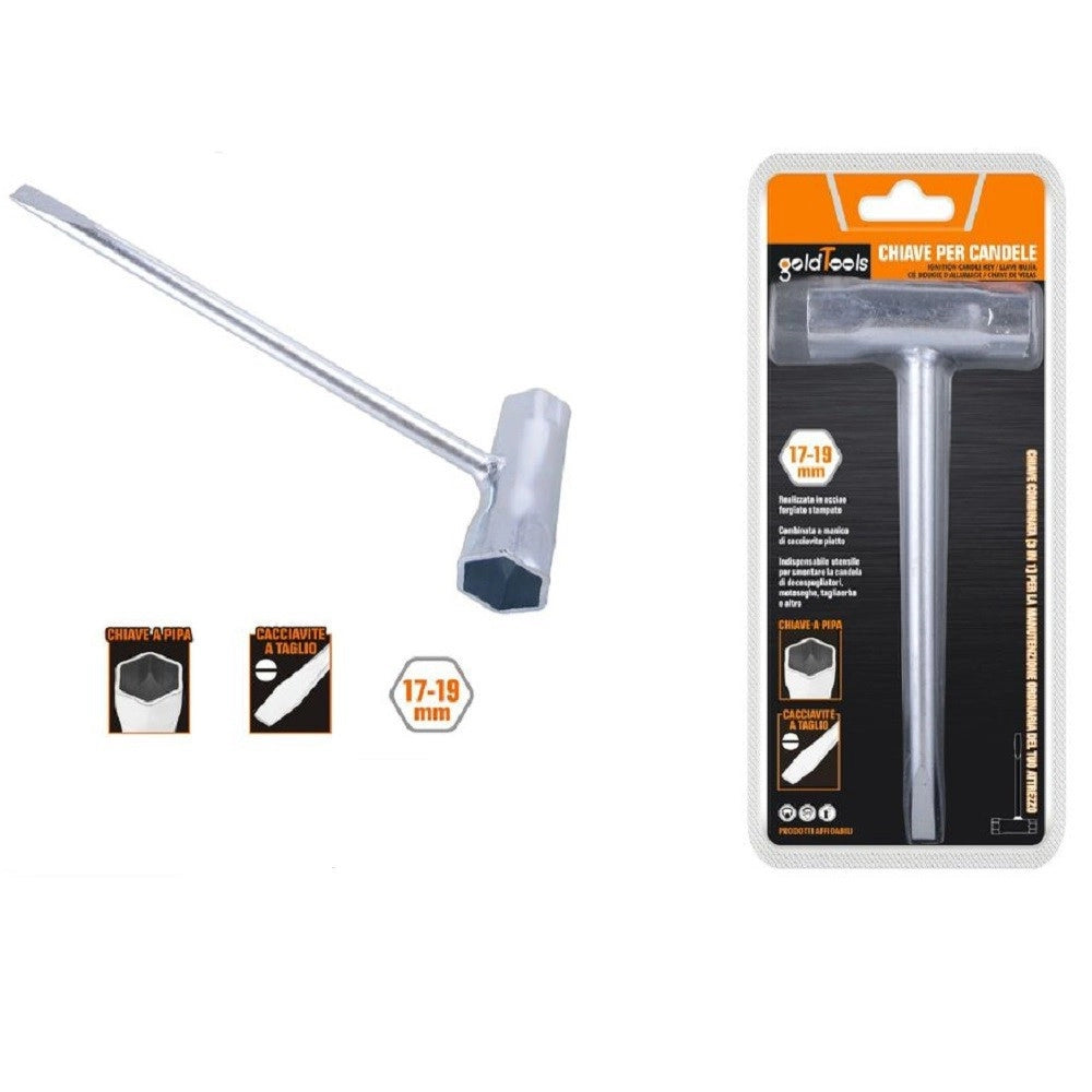 Trade Shop - Chiave Combinata Per Candele A Pipa 17-19 Mm Cacciavite A Taglio Motoseghe 57259 -