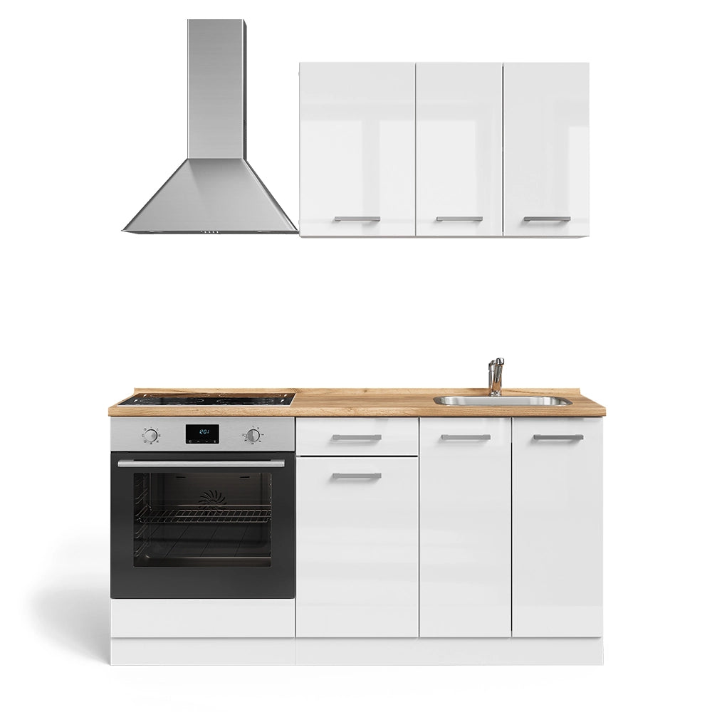 Vicco Cucina completa Bianco lucido/bianco 160 cm con base forno e lavello senza PT