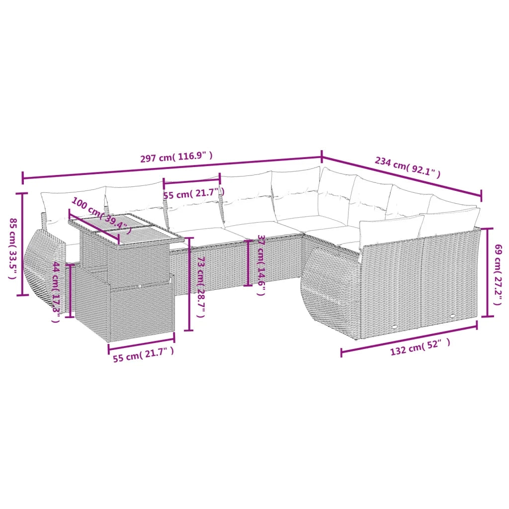 Set Divano da Giardino 10 pz con Cuscini Beige in Polyrattan 3272361