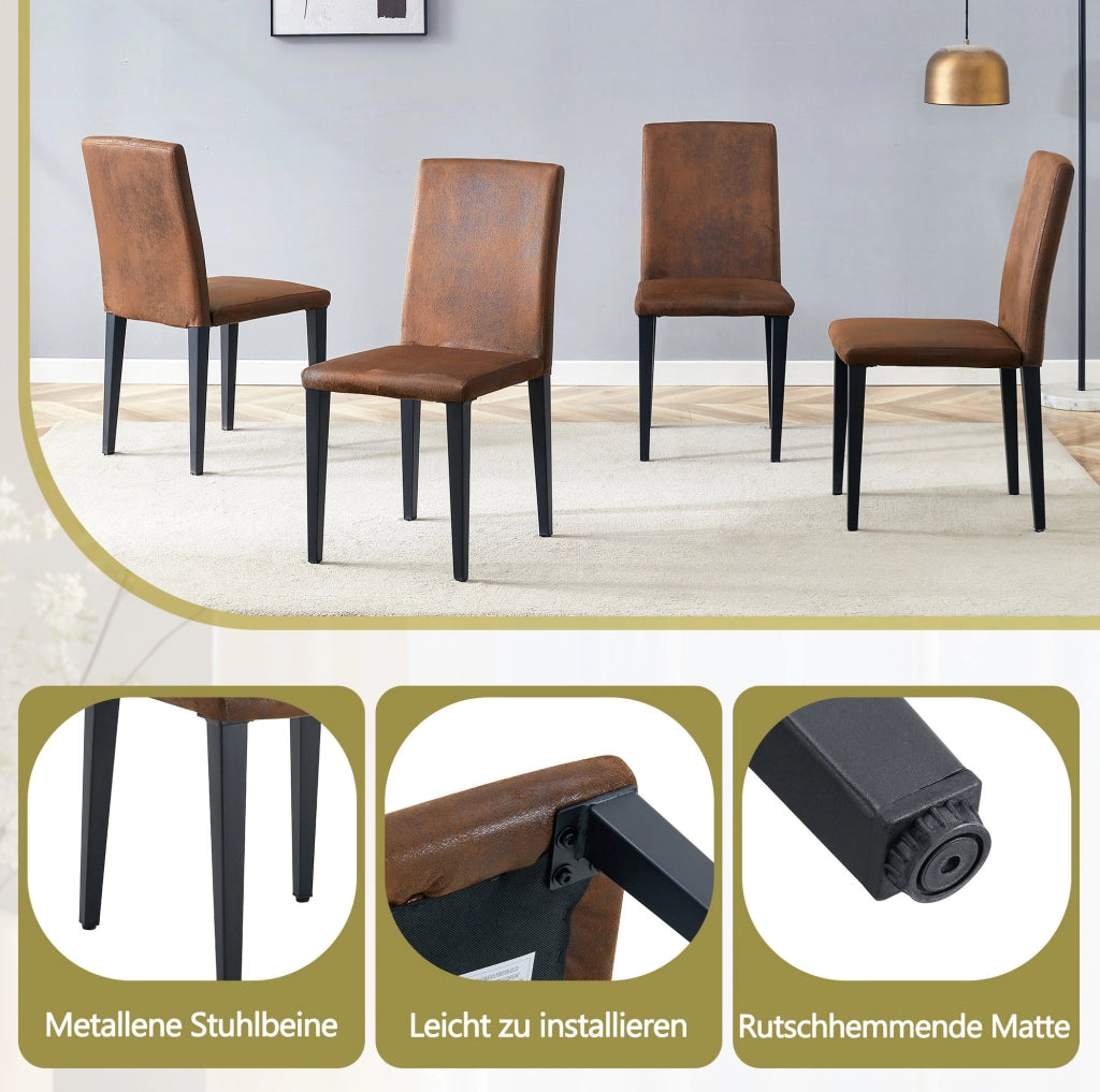 Set di 2 sedie da pranzo marroni e nere in tessuto e metallo
