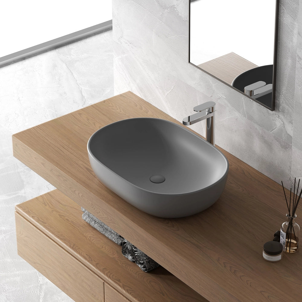 Lavabo da appoggio ovale 60x41 cm grigio scuro opaco Tokyo