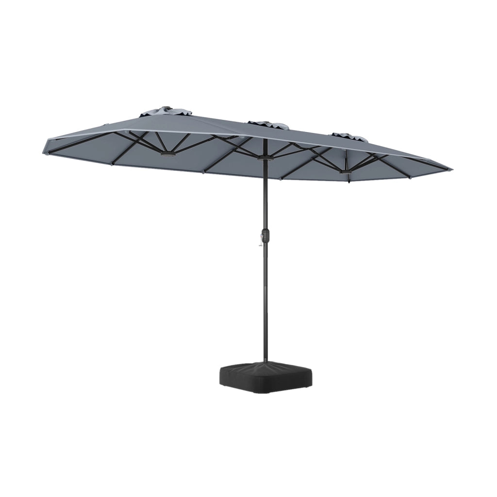 Ombrellone da esterno rettangolare con maniglia a manovella scorrevole 12 stecche resistenti e 2 sacchi di sabbia, Ombrellone doppio da giardino Grigio