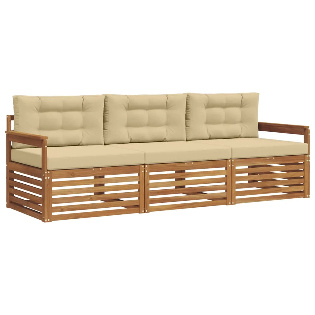 Set di divani da esterno con cuscino 3 pcs Naturale e Beige