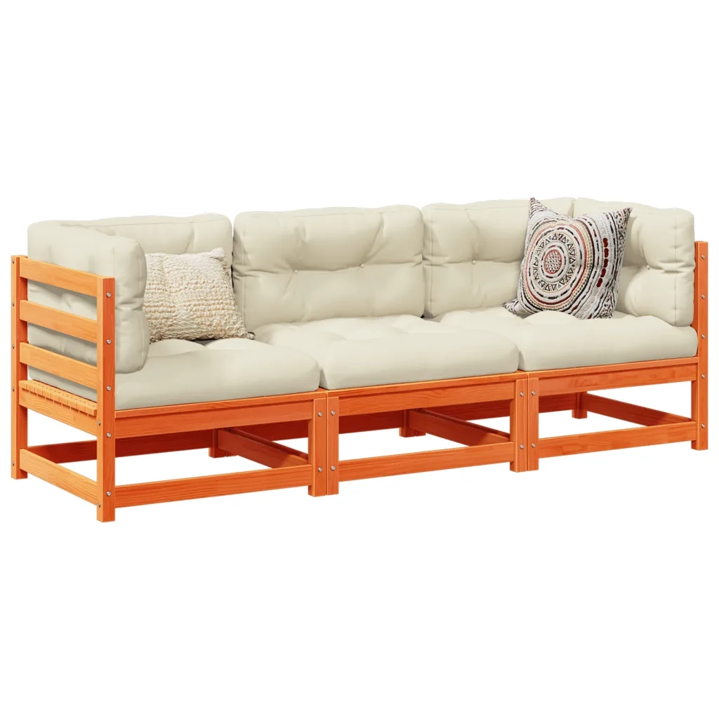 Set Divani Giardino 3 pz con Cuscini Marrone Cera Massello Pinocod mxl 92909