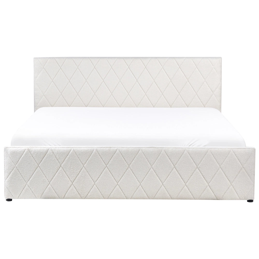 Letto contenitore Rivestimento in velluto beige 180 x 200 cm con testiera trapuntata a diamante con base a doghe
