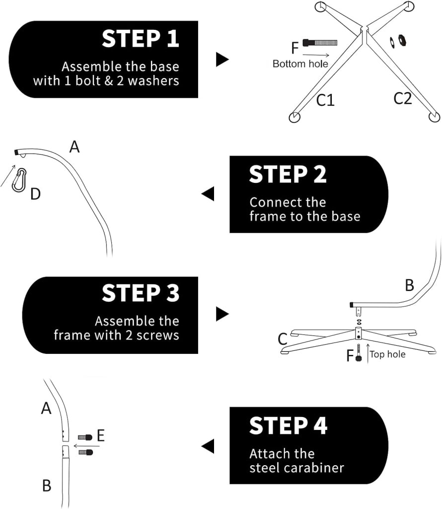 Telaio per amaca, telaio per poltrona sospesa con gancio, supporto stabile e sicuro, carico massimo 150 kg, supporto C per poltrona sospesa in interni, patio, giardino