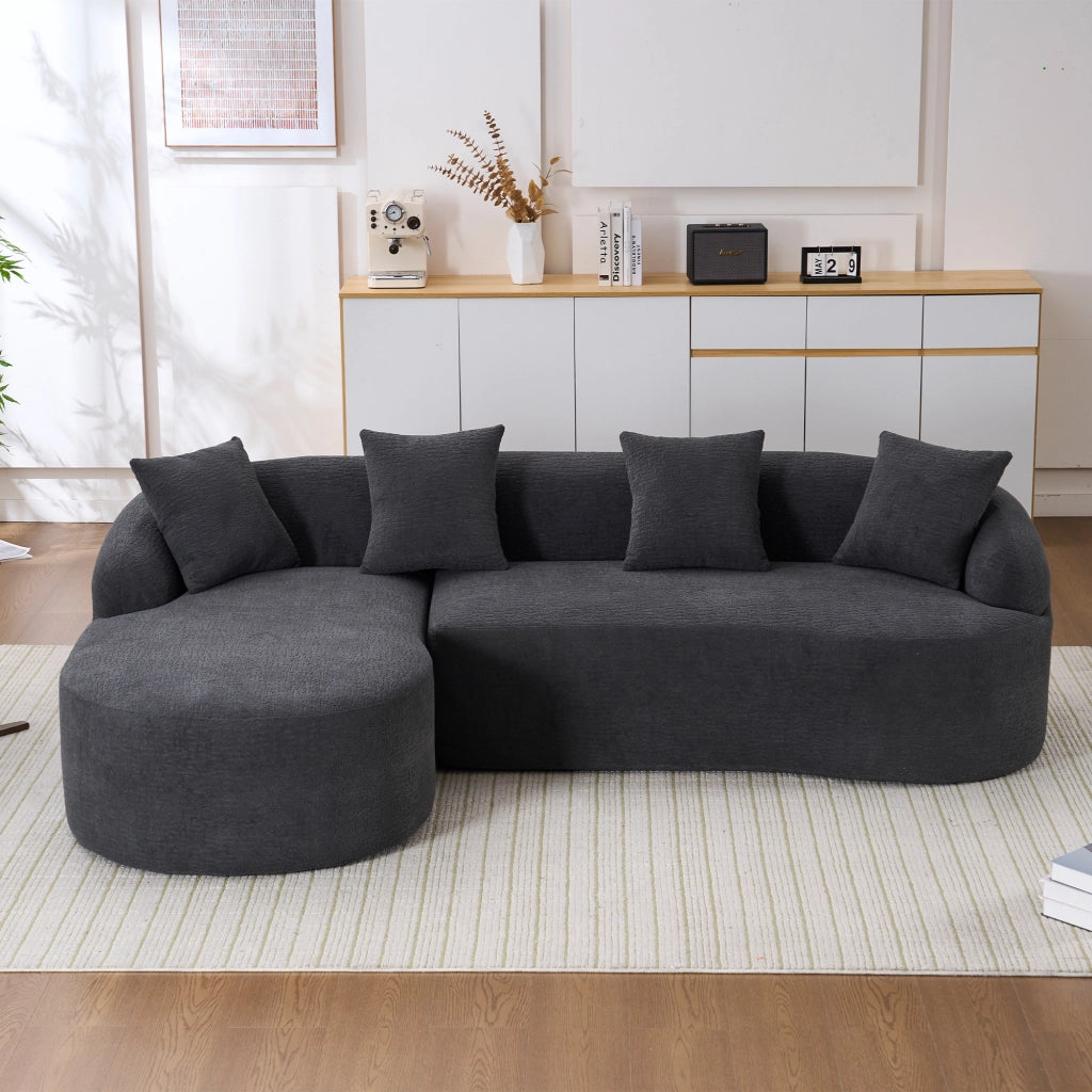 Divano curvo 3 posti con cuscini in chenille grigio scuro