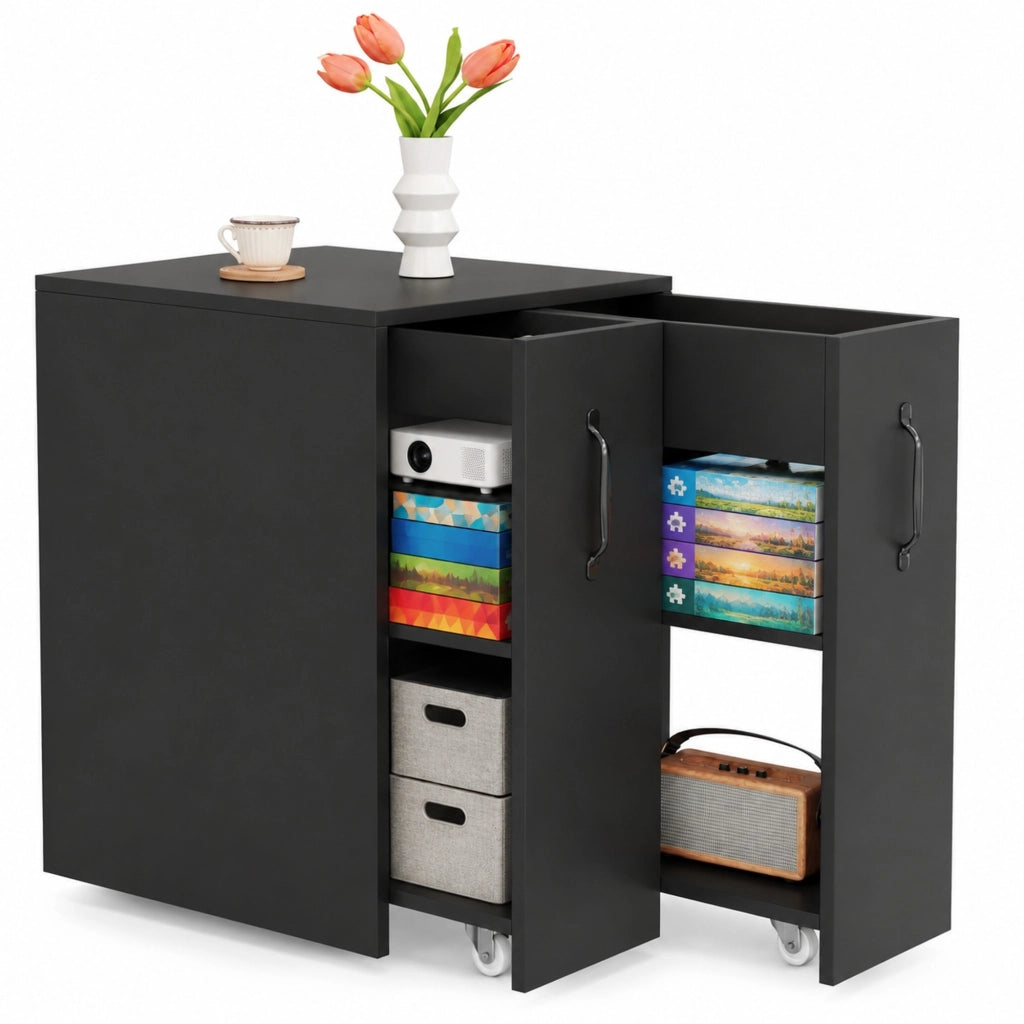 mobile contenitore nero su ruote 52x50x75 cm con moduli reversibili