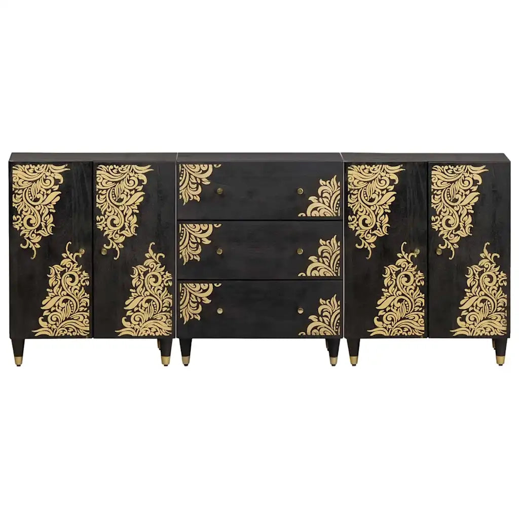 Set di Armadi da Bagno con cassetto 3 pcs Nero 180 x 33 x 75 cm