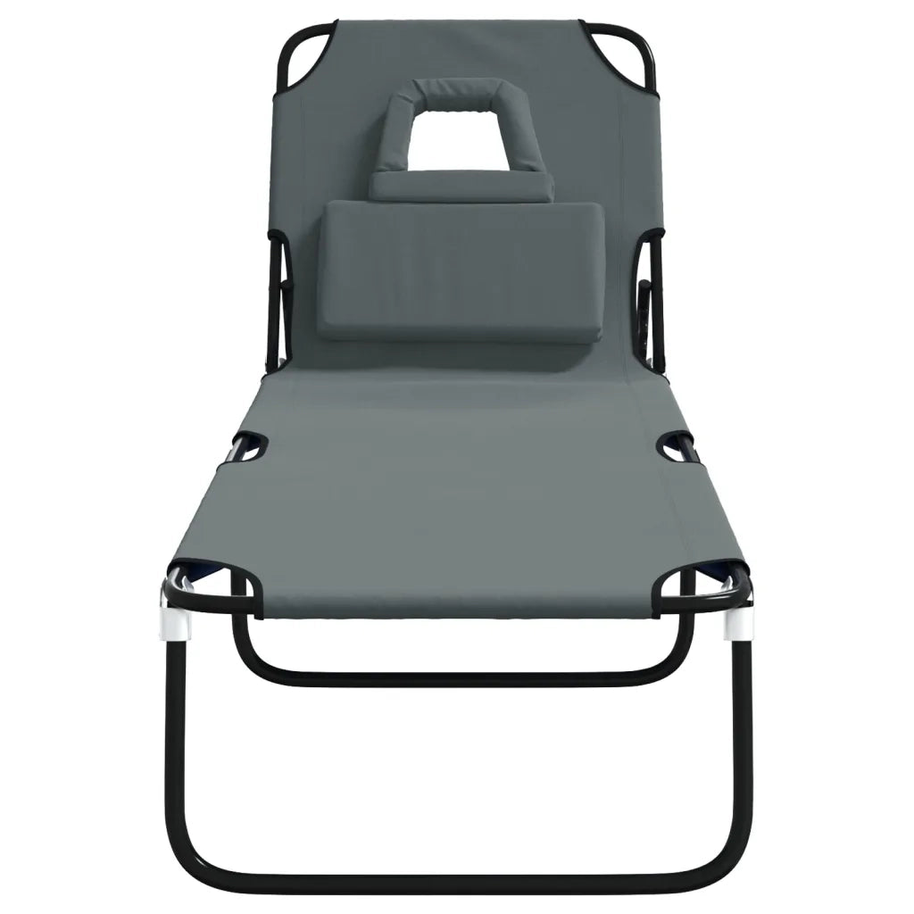Lettino Prendisole Pieghevole Grigio Tessuto Oxford e Acciaio 360178
