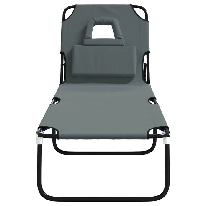 Lettino Prendisole Pieghevole Grigio Tessuto Oxford e Acciaio 360178