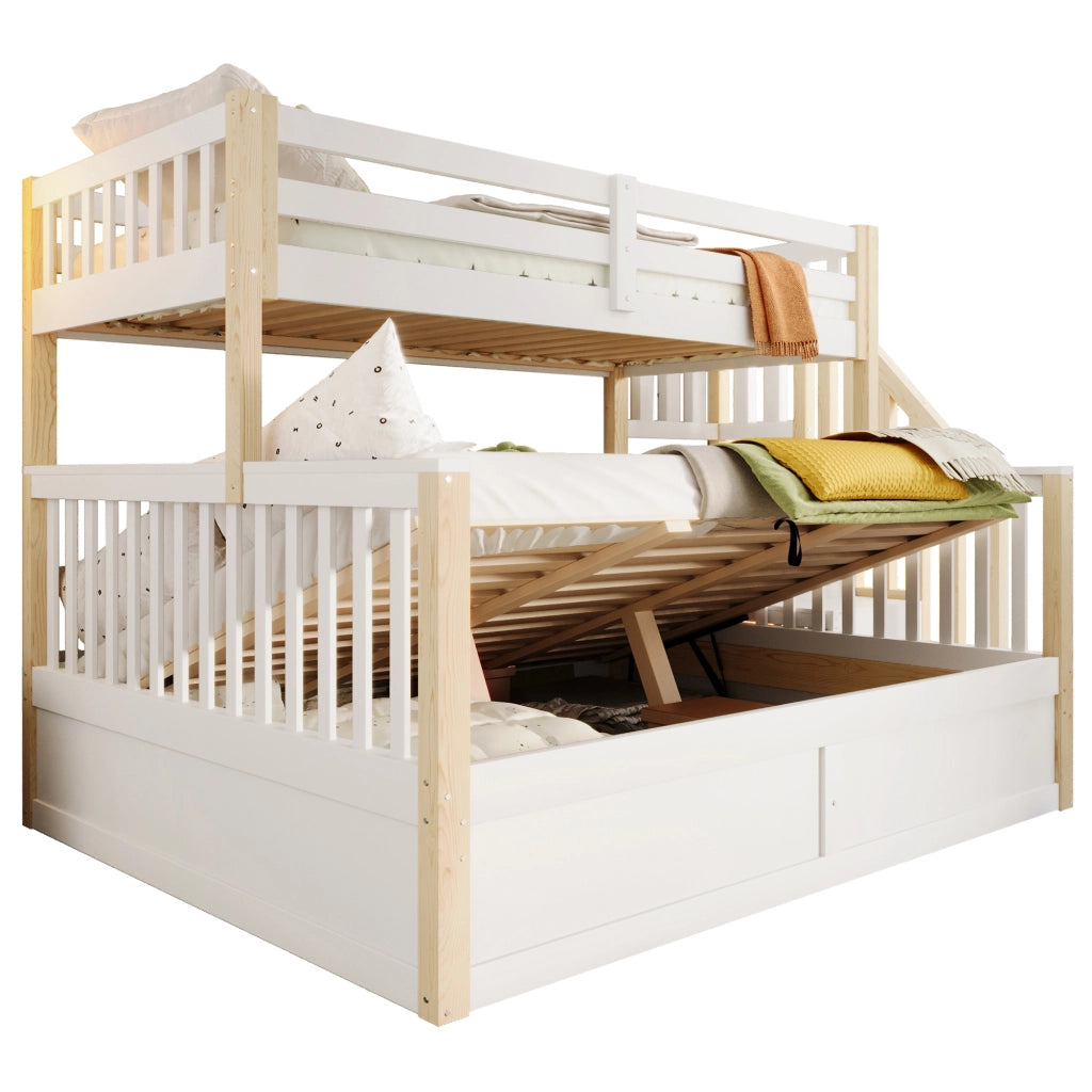 LETTO a castello 90x200 cm+140x200 cm in pino e MDF bianco/naturale