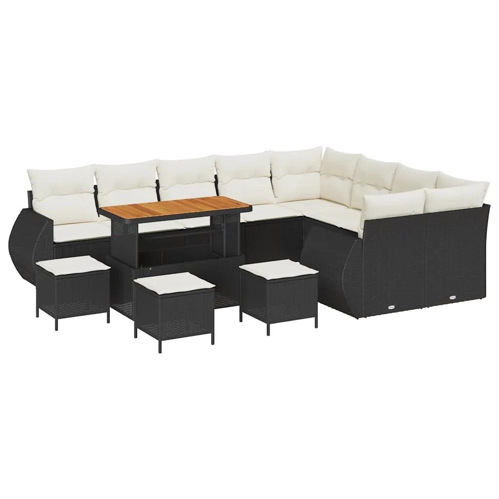 Set Divano da Giardino 13 pcs Nero polyrattan