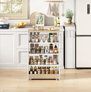Carrello contenitore ULEVR slim 12 cm con 4 ripiani regolabili e ruote, MDF bianco e naturale