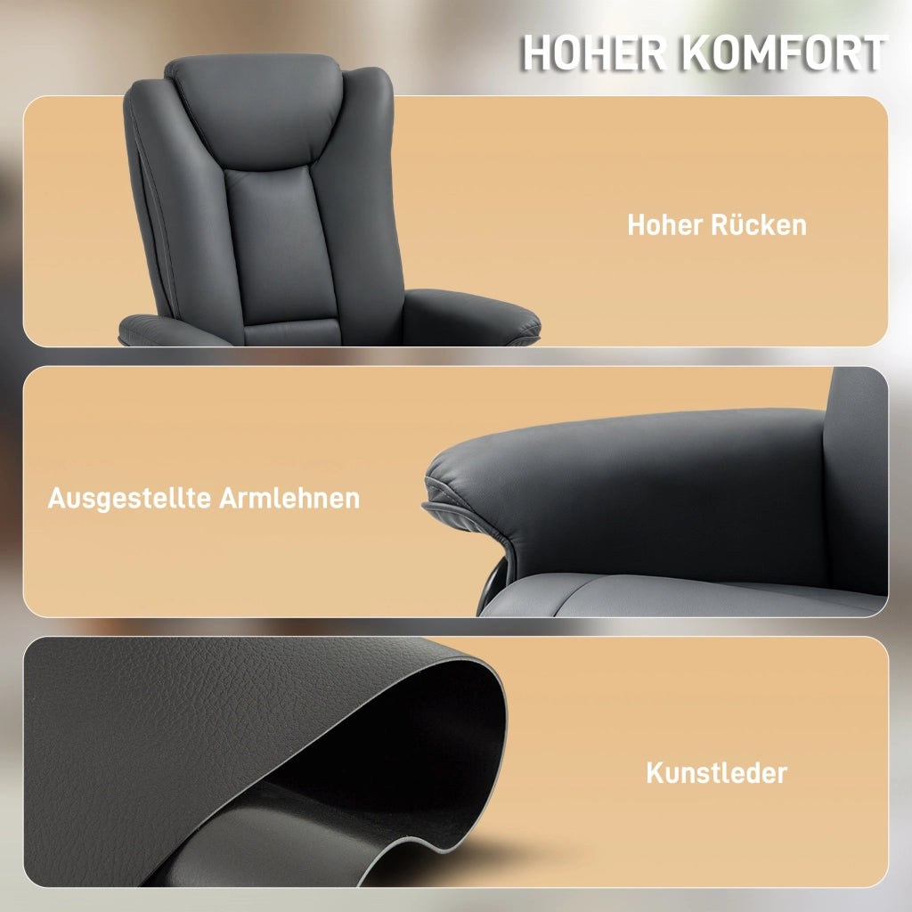 Poltrona relax reclinabile girevole ¨C Xylo ¨C similpelle grigio scuro, 150 kg