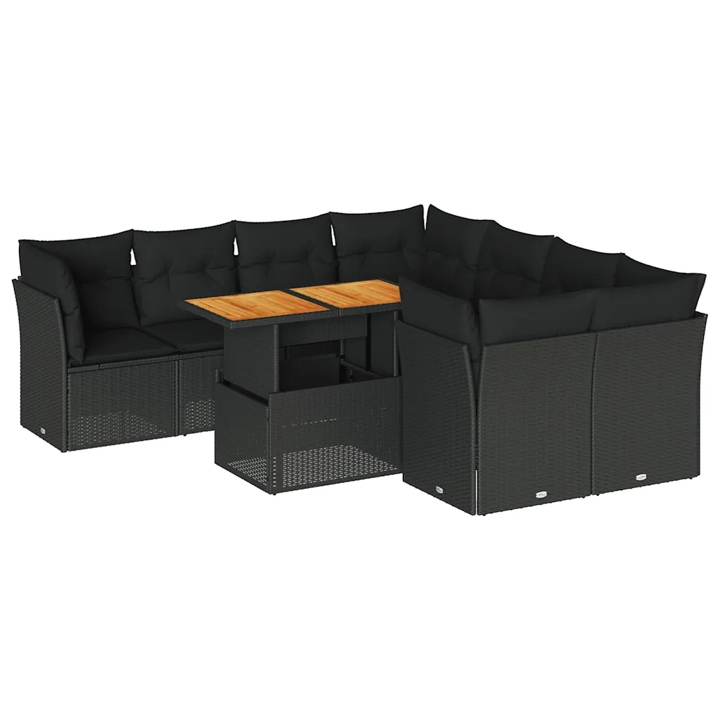 Set Divani da Giardino 9 pz con Cuscini Nero in Polyrattan 3326904