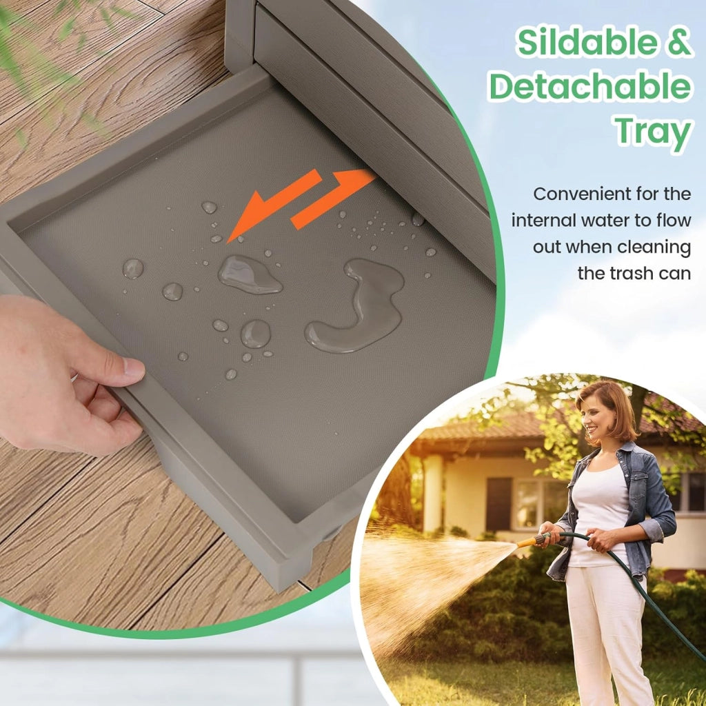 Set di 2 Bidoni della Spazzatura 118L con Coperchio e Maniglia, Contenitori Impermeabili per Rifiuti da Giardino con Vaschetta Estraibile per Terrazze