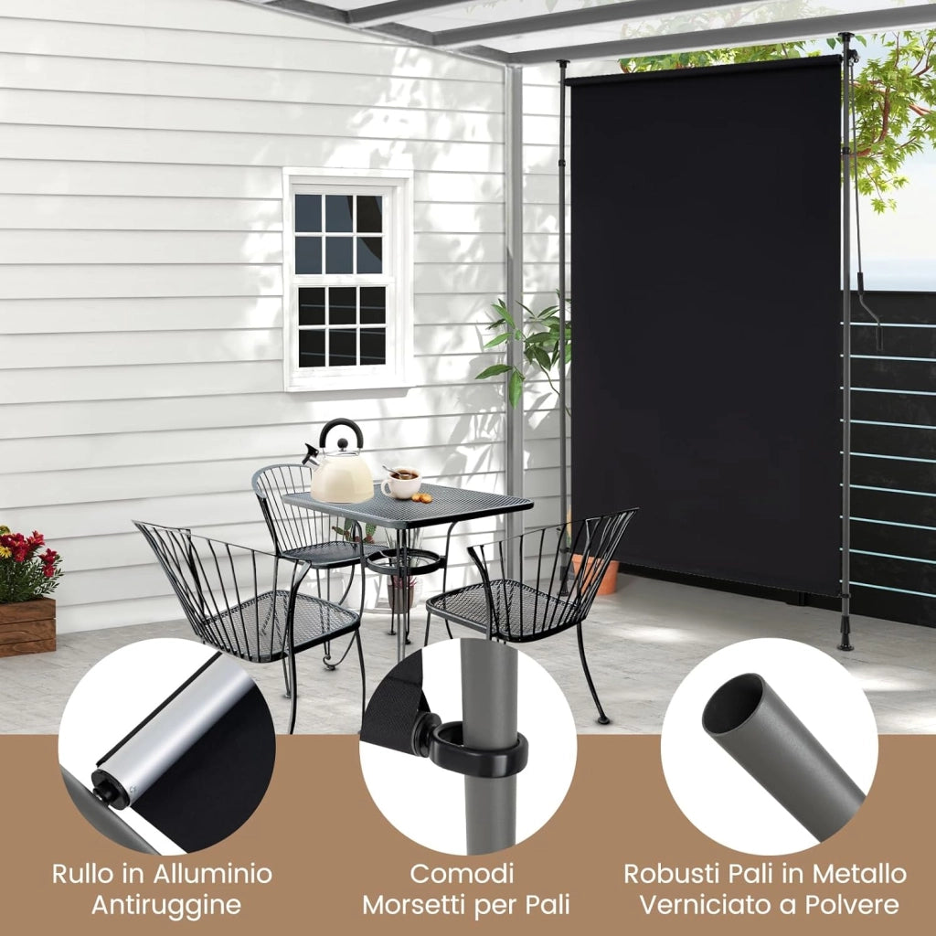 Tenda da Sole Verticale 150/200/250 cm, Tenda da Sole per Esterno Regolabile in Altezza con Manovella senza Foratura, Schermo per Privacy per Balcone, Piscina e Giardino (150 cm)