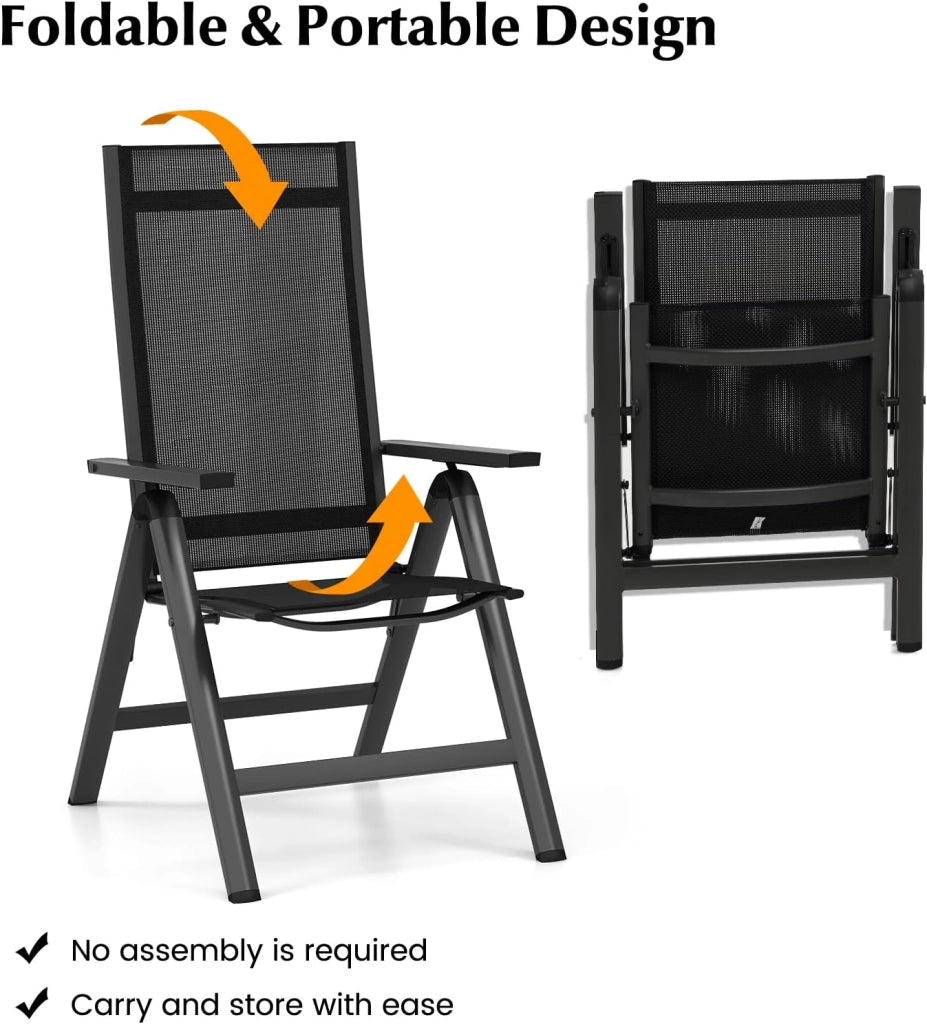 Sedia Pieghevole con Schienale Regolabile Sedia da Giardino Pieghevole con Piedini Antiscivolo Sedia da Balcone Terrazza Sedia da Giardino Patio Spiaggia (2 Pezzi)