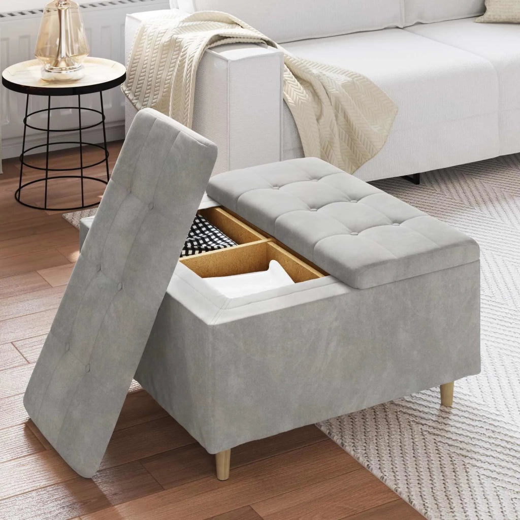Pouf contenitore Grigio chiaro 80 x 80 x 45 cm Velluto 876840