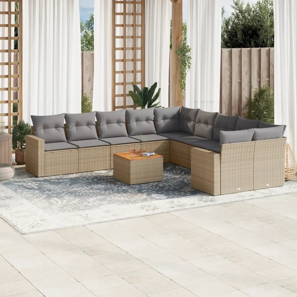 Set Divano da Giardino 11 pz con Cuscini Beige Misto Polyrattancod mxl 113158