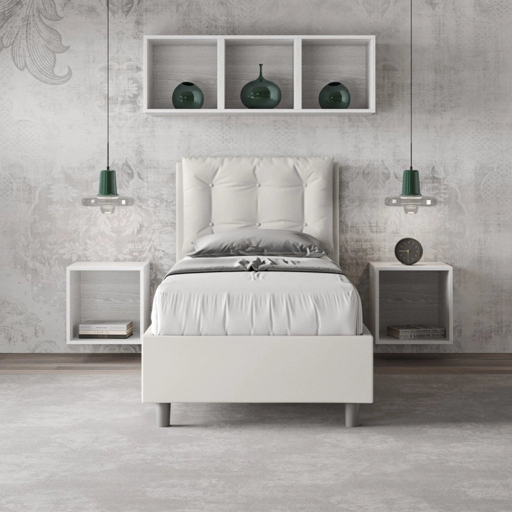 Letto singolo senza rete imbottito 80x210 similpelle bianco Annalisa