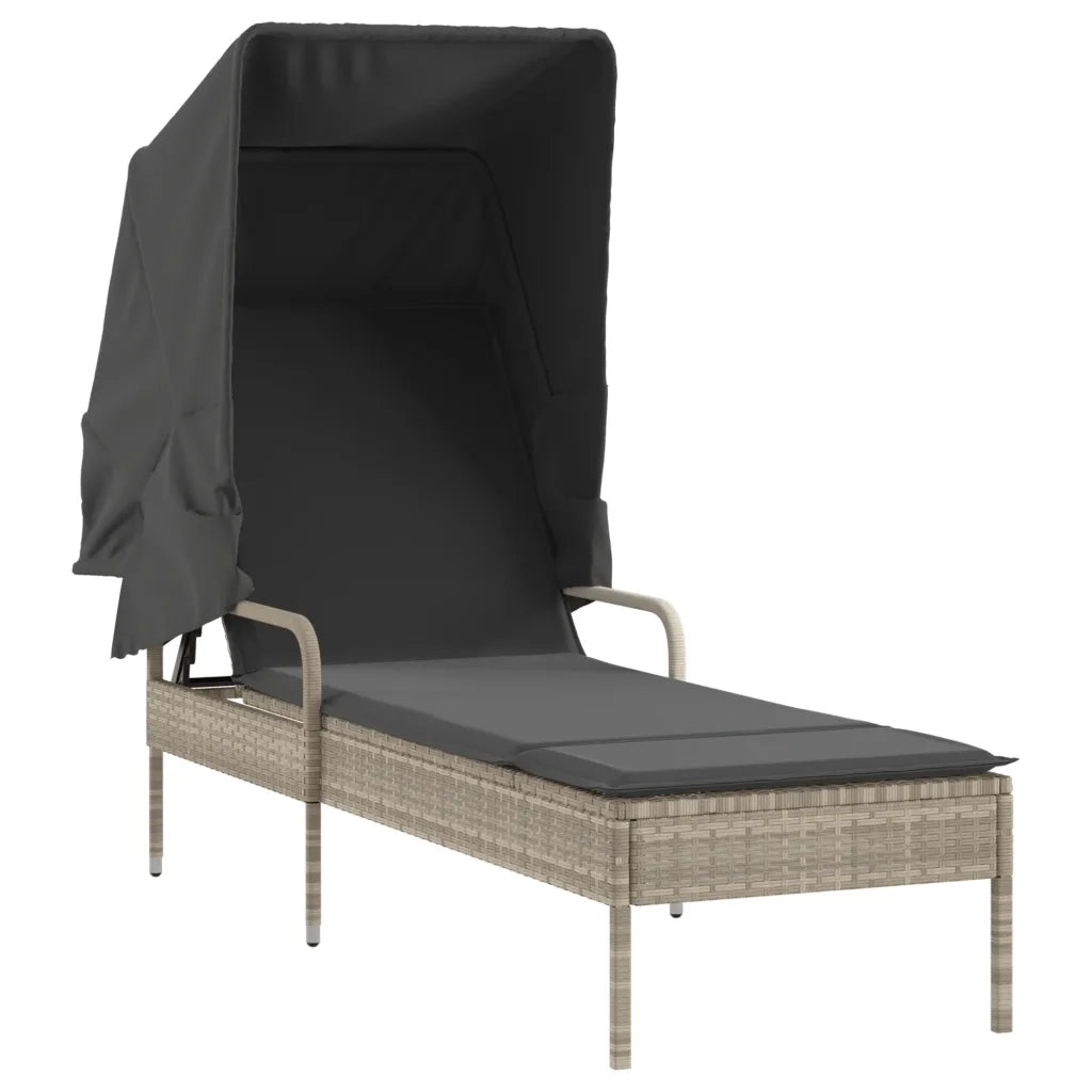 Lettini Prendisole 2 pz | Sdraio da giardino | Lettino da sole con Baldacchino e Tavolino Polyrattan