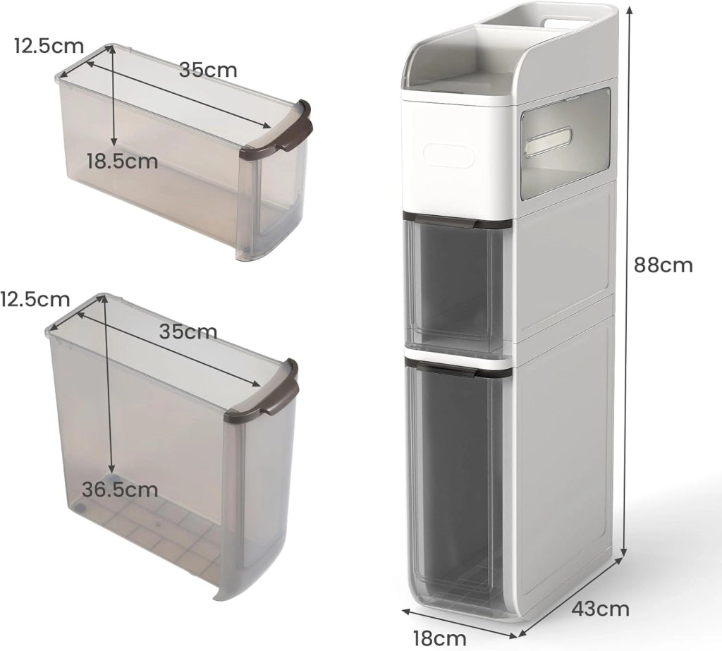 Armadio a 4 livelli, armadio bagno con ruote, cassetti trasparenti, doppie uscite per fazzoletti, cucina, soggiorno, lavanderia, 43 x 18 x 88 cm (Bianco Crema)