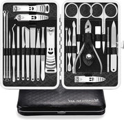 Kit di manicure e pedicure professionale - strumenti di cura per unghie - 23 pezzi di attrezzi in acciaio inossidabile con fodera in pelle PU nera