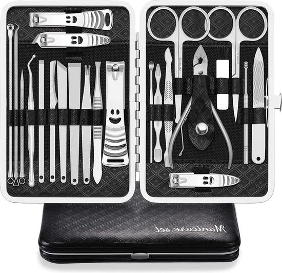 Kit di manicure e pedicure professionale - strumenti di cura per unghie - 23 pezzi di attrezzi in acciaio inossidabile con fodera in pelle PU nera
