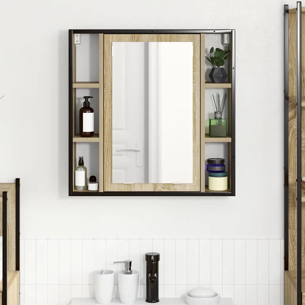 Mobiletto per specchio con porta-Armadietto a Specchio da Bagno Rovere Sonoma 60 x 16 x 60 cm