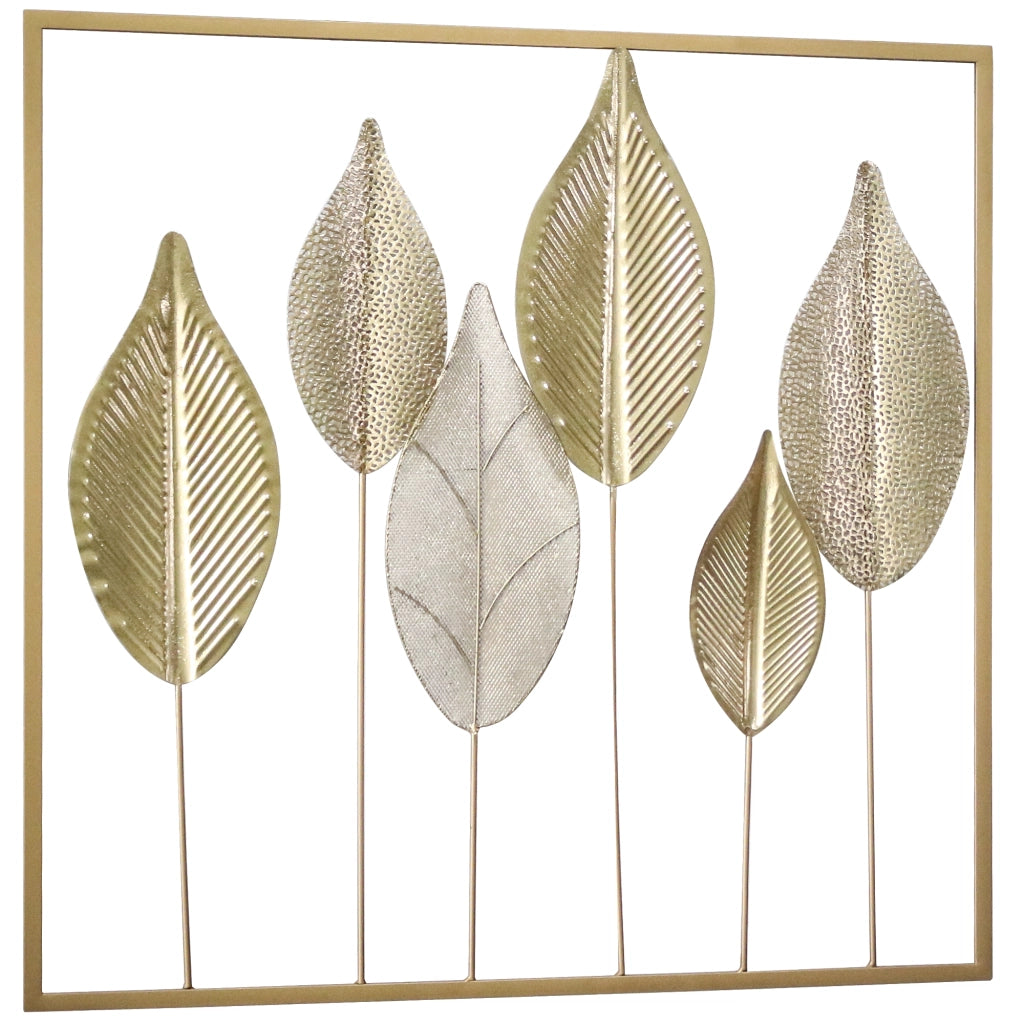 Cornice a parete in metallo con motivo foglia ¨C Zephmum ¨C Oro 30x40 cm