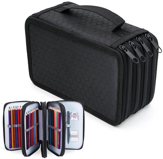Etui grande con 72 tasche per studenti, lavoro, ufficio, pen holder, articoli scolastici (nero)