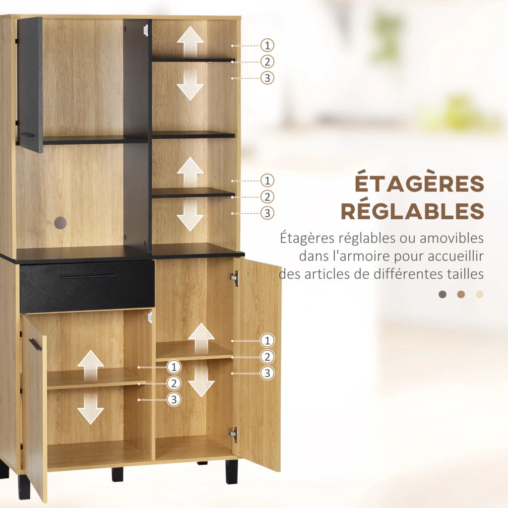 Mobile cucina multiuso con cassetto 3 ante 4 ripiani passacavi 180cm ¨C Xylo ¨C Nero legno naturale