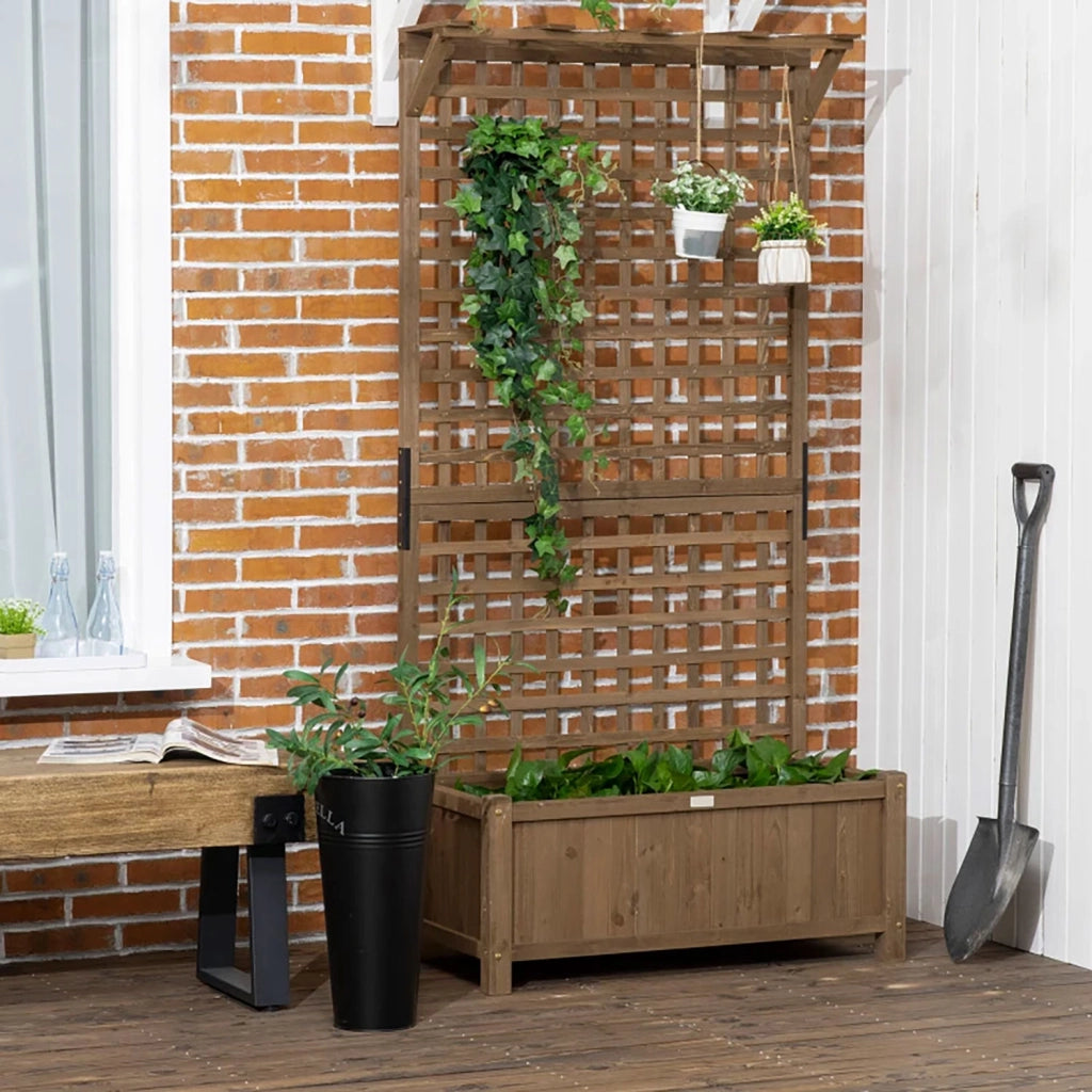 Fioriera da Giardino con Traliccio per Piante Rampicanti 90x45x183 cm in Legno di Abete Marrone